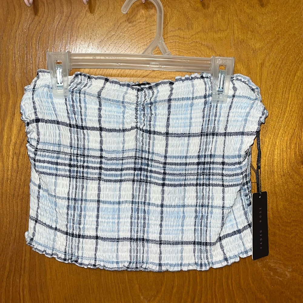 Faded Rose- White and Blue Plaid Tube Top